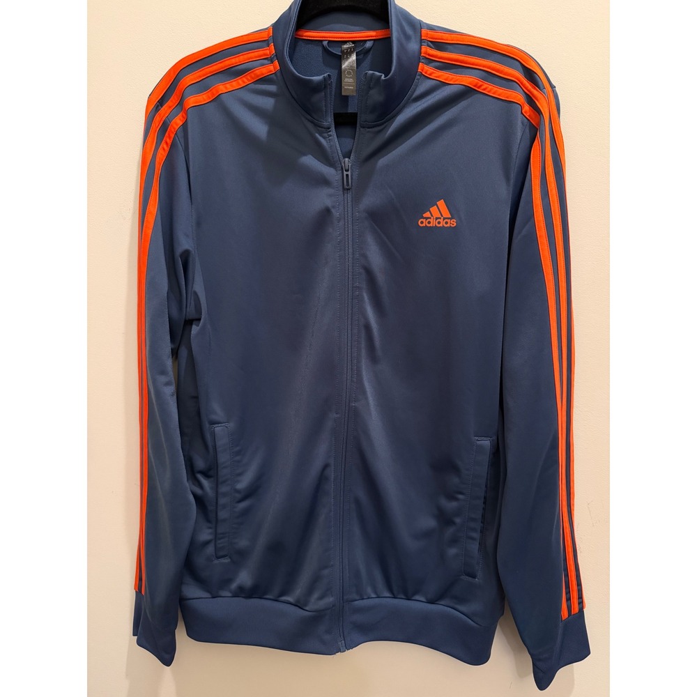 Adidas Men's Medium Slate Blue Orange Striped Full Zip Track Jacket